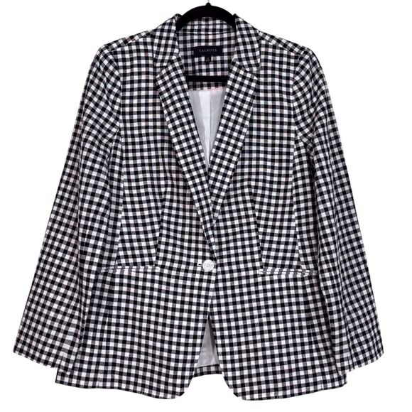 Talbots Classic Linen Blazer Gingham Black & White Single Breasted Size 12 NWOT - Picture 10 of 13